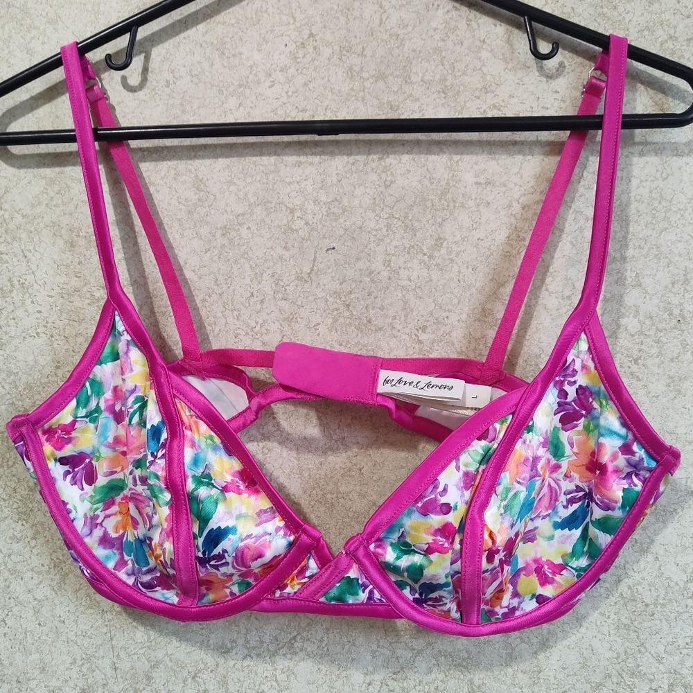 For Love & Lemons Size Large Watercolor Floral Bra Pink Skbr1520-fa21
